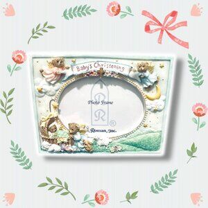 Babys Christening Baptism Photo Frame By Roman Inc. Angel Bear Theme 3D Details